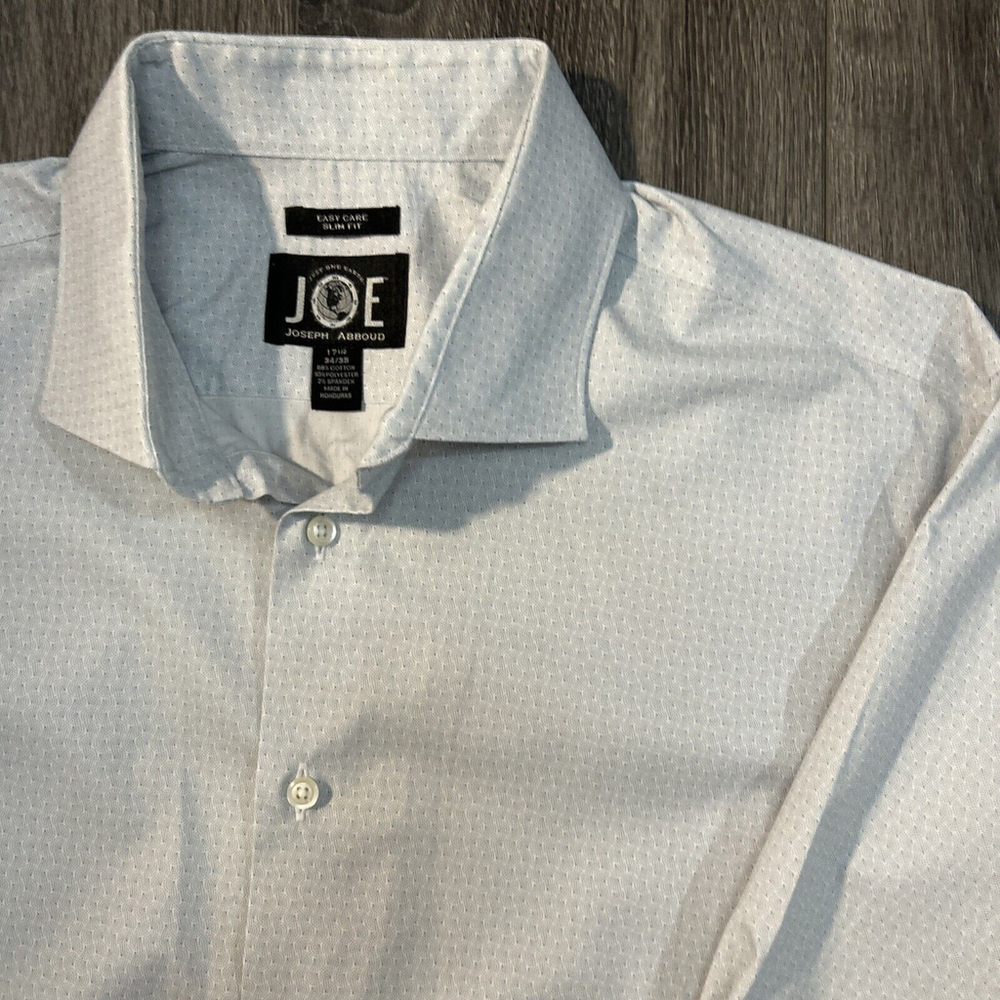 Joseph Abboud 17.5 34/35 Easy Care Slim Fit Light Blue Patterned Long Sleeve